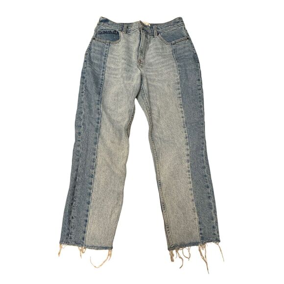 Abercrombie & Fitch High Rise Mom Jean Women's 29/ 8S Blue 2 Tone Denim Raw Hem - Picture 1 of 5